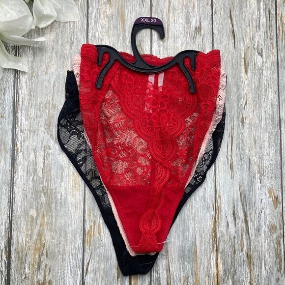 WOMEN'S Lace Thong & String Bikini Panties Underwear 2, 3-Packs Size XXL - Picture 5 of 11